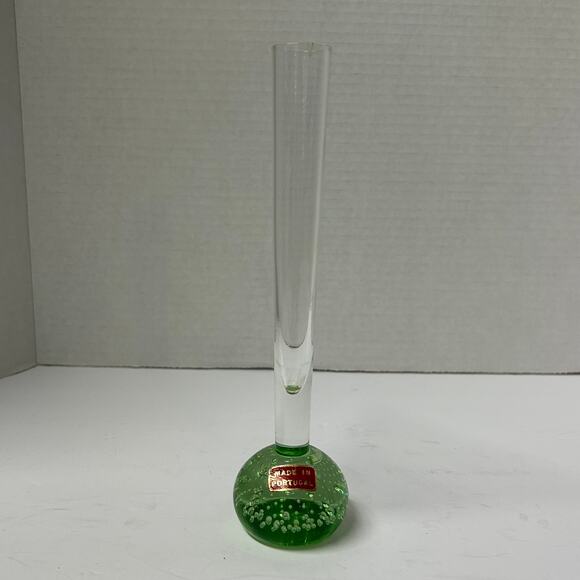 Vintage Green Glass Bullicante Bud Vase Made in Portugal - Picture 5 of 8